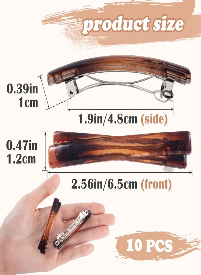 STSTR 10PCS French Barrette Hair Clips for Women, 2.56 Inch Small Tortoise Shell Hair Clip, Curved Glossy Thin Hair Flat Hair Accessories for Women - Amber, Crossed Style - Image 2